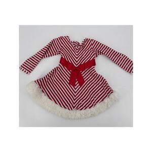 Bonnie Jean Toddler Girls Candy Cane Stripe Holiday Dress Faux Fur Hem 4T